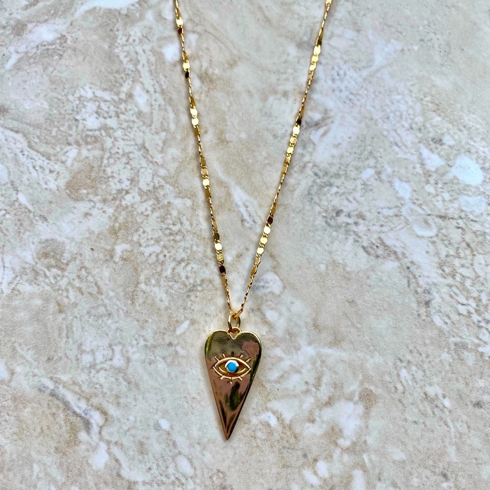 Gold Heart Turquoise Eye Necklace - Picture 3 of 4